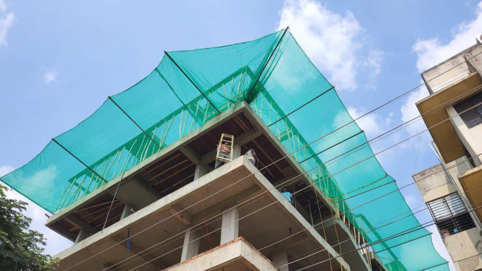 Scaffolding safety netting at construction site