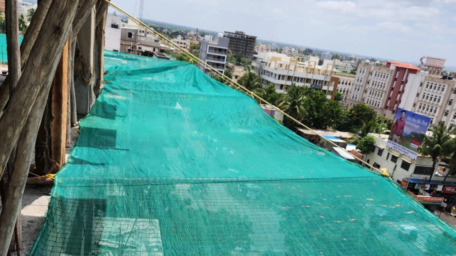 Scaffolding safety netting at construction site